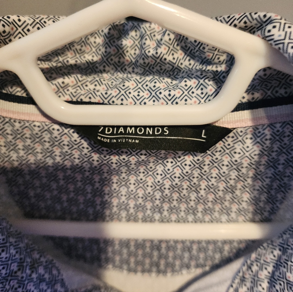 7 Diamonds Patterned Button Polo Shirt - Navy & White      Golf Athleisure